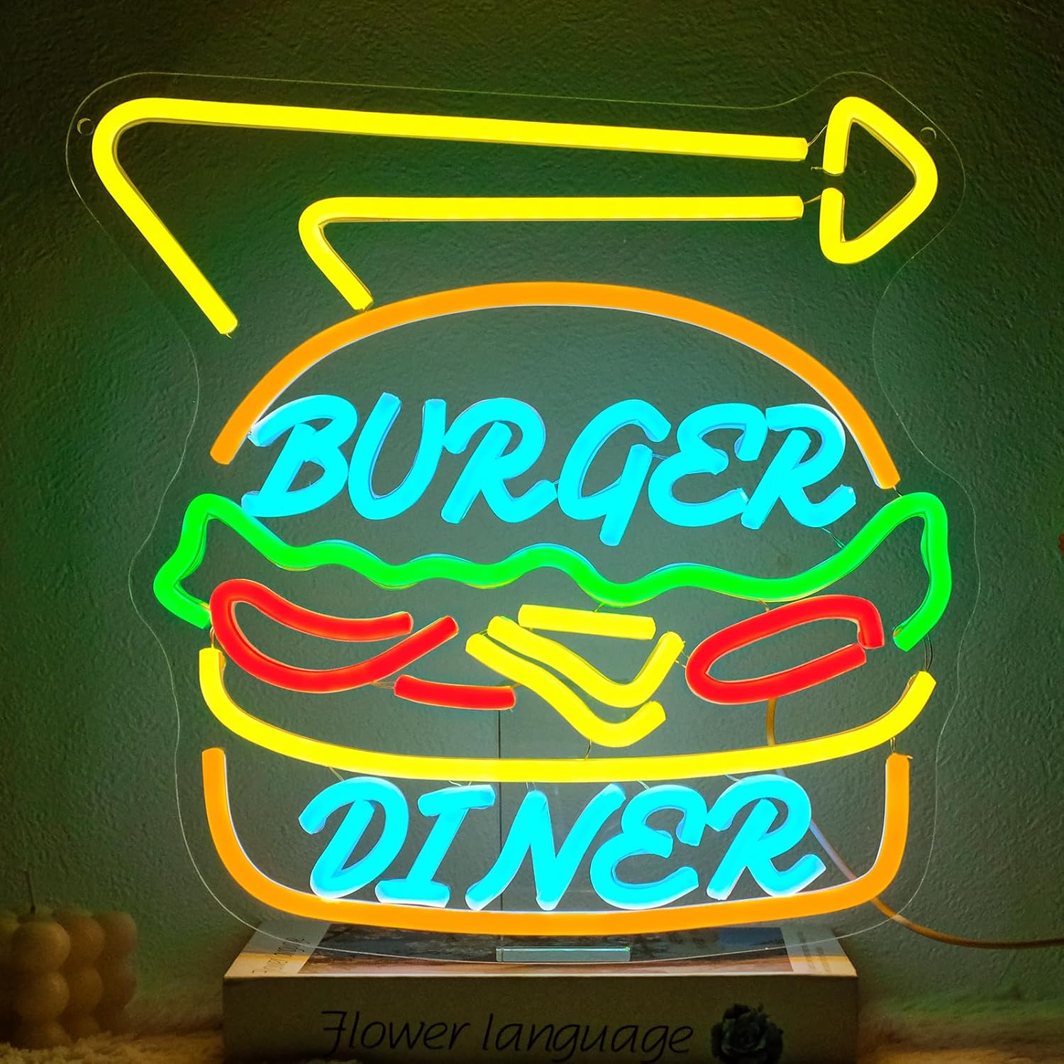 Commercial Kitchen Store - Neonowy szyld Burger, dekoracja ścienna, lampa